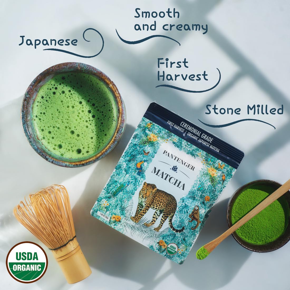 Organic Ceremonial Grade Matcha | Emerald Green, Creamy & Sweet (for a matcha) | Japanese - First Harvest - Hand Picked - Stone Milled | By Pantenger