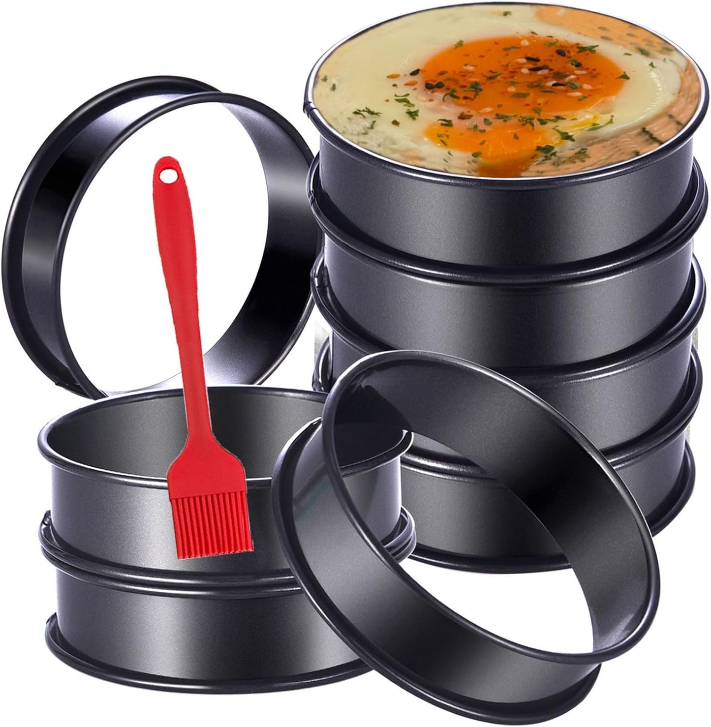 DATANYA 16Packs Crumpet Rings NONSTICK English Muffin Rings 4 Inch - Stainless Steel Double Rolled Tart Rings Upgrade Round Metal Cooking Pastry Ring Molds for baking