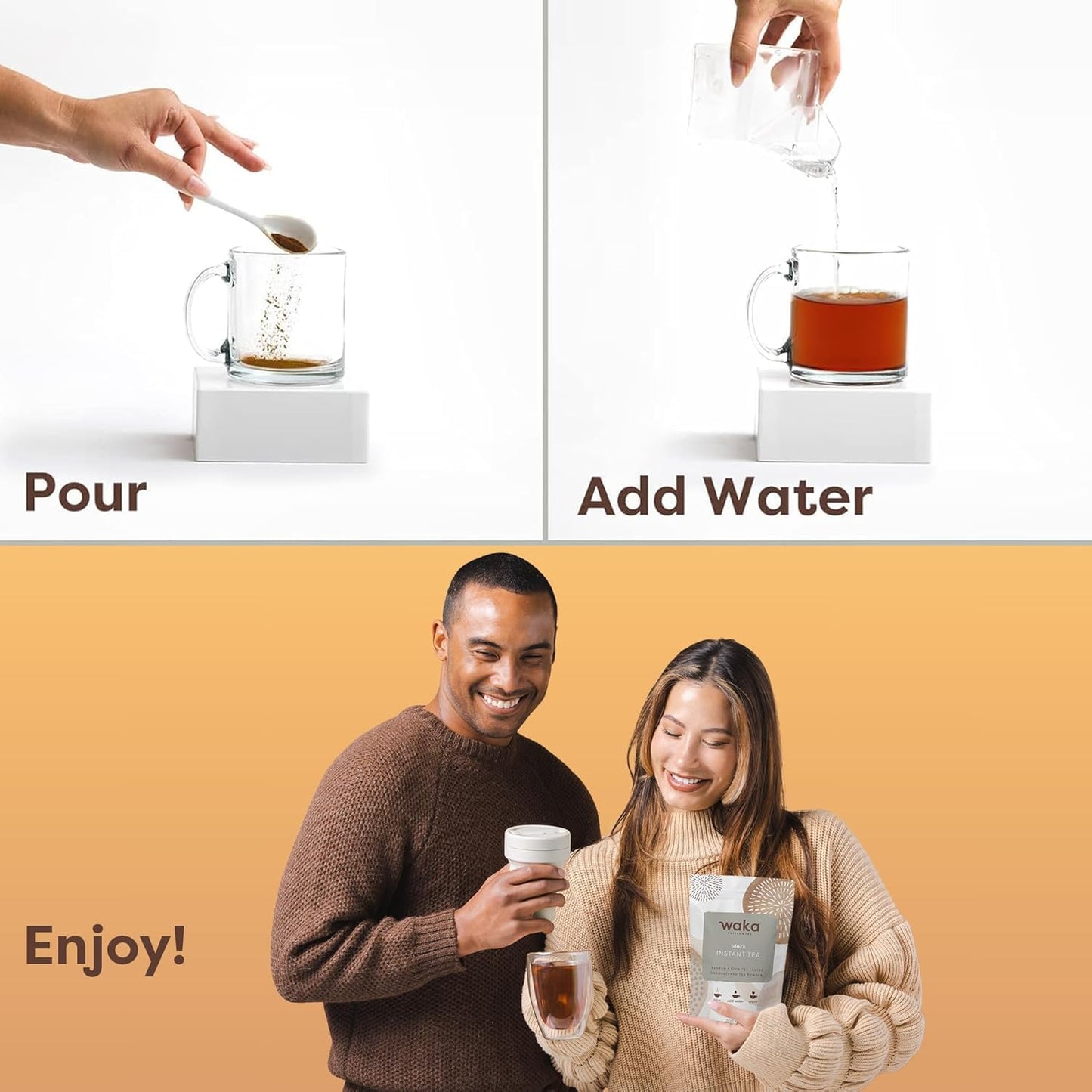 Waka Instant Black Tea Mix, Kenyan - 100% Tea Leaves, No Additives, Unsweetened Tea Powder for 50 Quarts or 200 Cups – Easy and Quick Hot or Iced Teas (4.5oz)