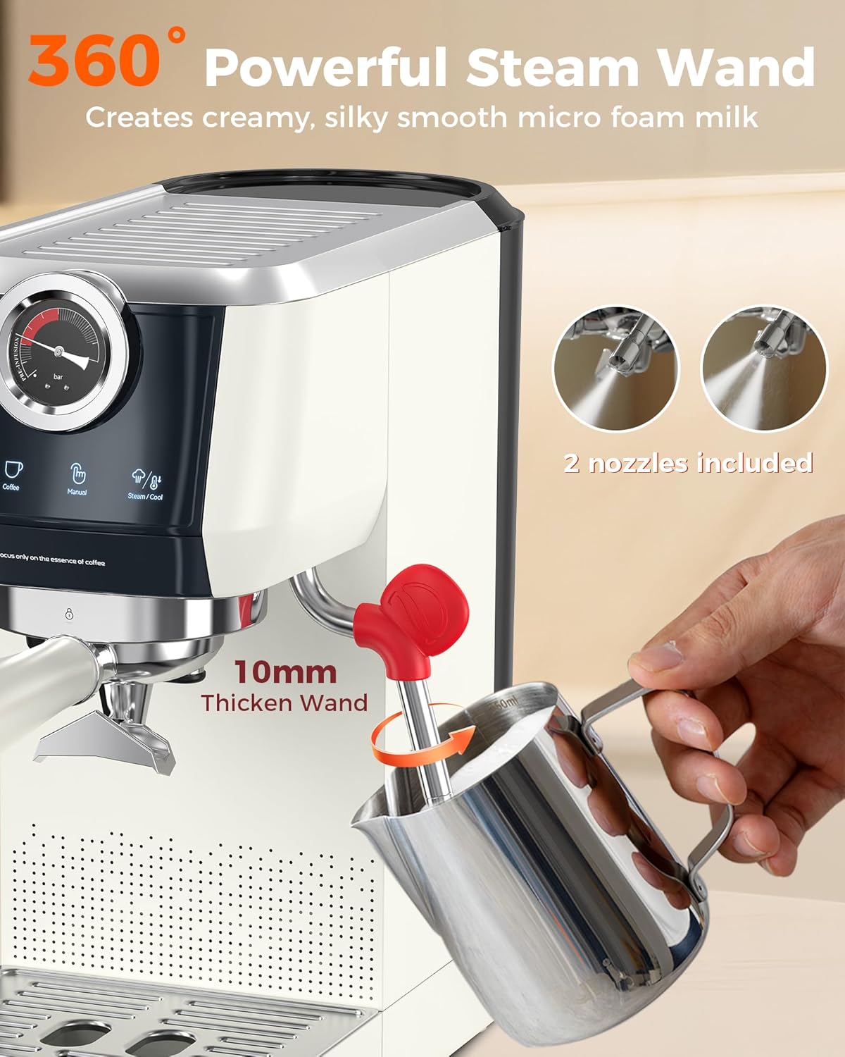 Tuni E2 𝑬𝒔𝒑𝒓𝒆𝒔𝒔𝒐 𝑴𝒂𝒄𝒉𝒊𝒏𝒆 with G1 𝑪𝒐𝒏𝒊𝒄𝒂𝒍 𝑪𝒐𝒇𝒇𝒆𝒆 𝑮𝒓𝒊𝒏𝒅𝒆𝒓 Combo Set, 20Bar 58mm Dual Boiler Coffee Maker, 48 Grinding Settings Burr Mill