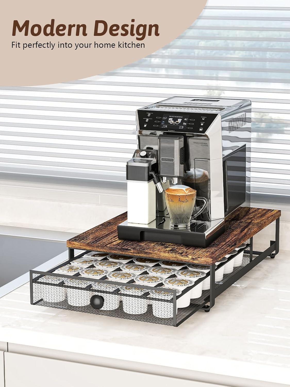 K Cup Organizer, Coffee Pod Holder Rack, Under Cabinet Pod Holder with Sliding Drawer holds up to 35 K-Cup Pods, No Assembly Needed, Rustic Brown