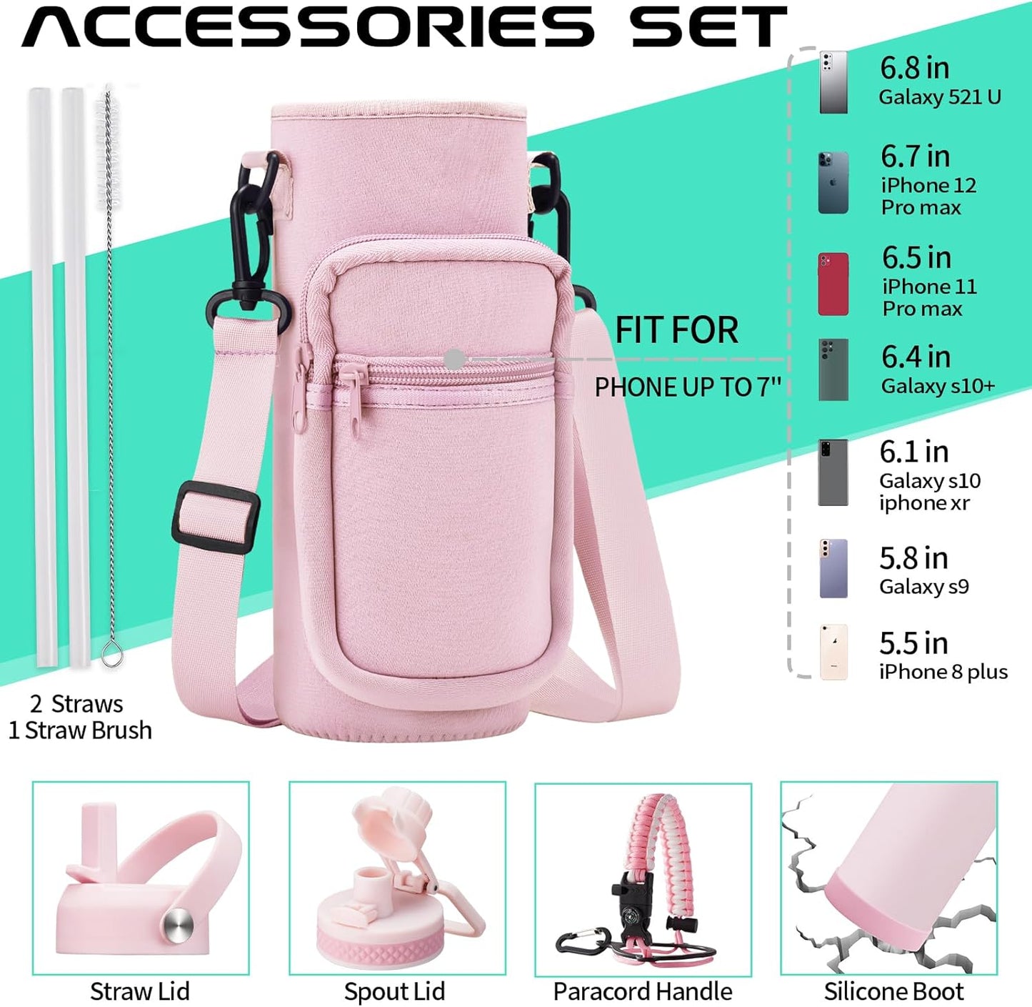 40 oz Insulated Water Bottles with Straw & Auto Chug Lid, Paracord Handle, Metal Flask Keep Cold-48H & Hot-24H, Double Vacuum Stainless Steel Travel Jug with Carrying Case for Gym Workout Running