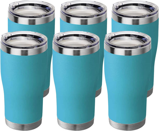 HASLE OUTFITTERS 20 oz Tumbler Bulk, Stainless Steel Tumblers with Lid, Vacuum Insulated Tumbler, Double Wall Powder Coated Cup, coffee mugs, Sky Blue, 6 Pack