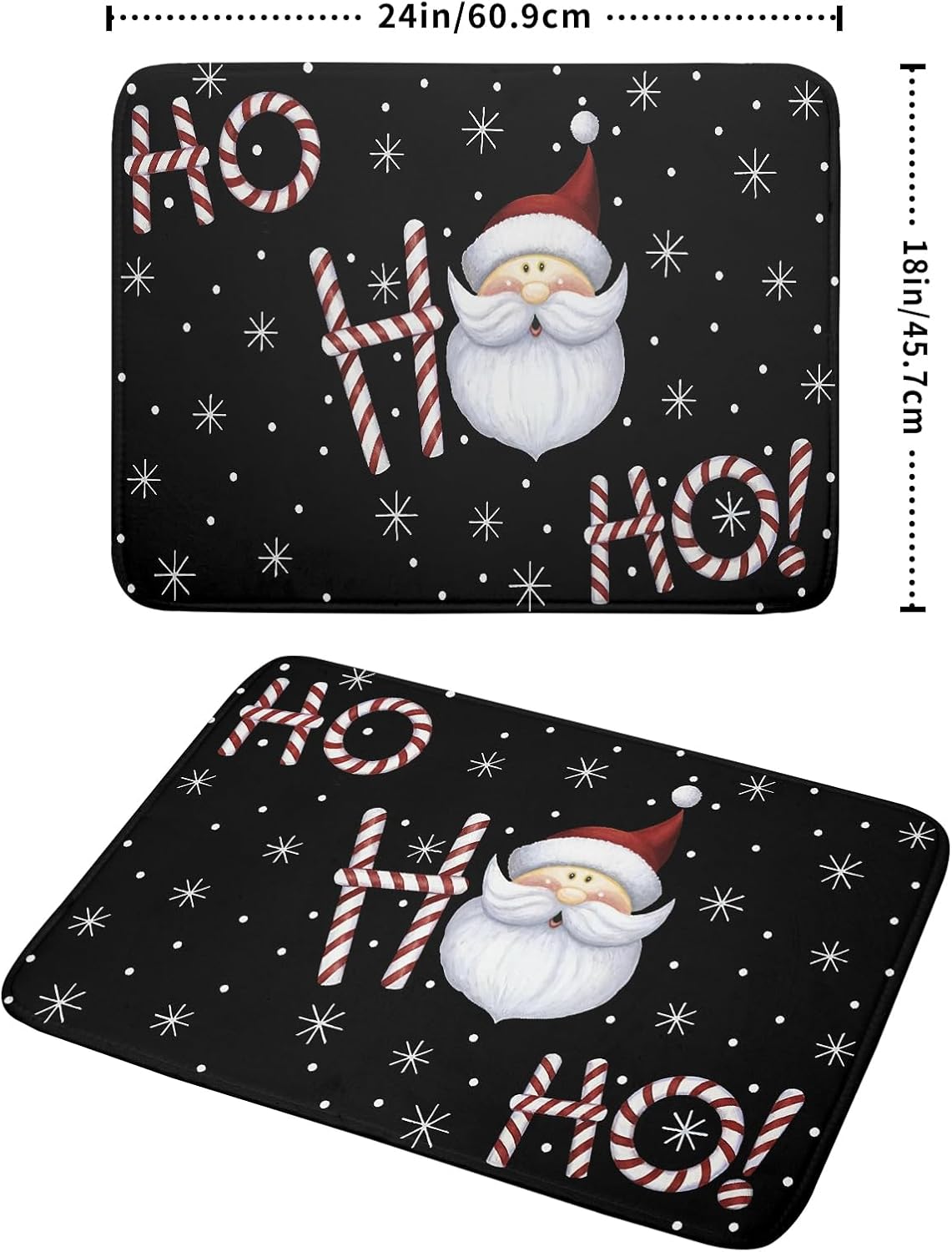 Christmas Santa Laugh Dish Drying Mat Winter Snowflakes Black Dish Drainer Mats Xmas Candy Cane Stick Sweet Dish Dry Pad for Kitchen Countertop Coffee Bar 18x24 inch Large