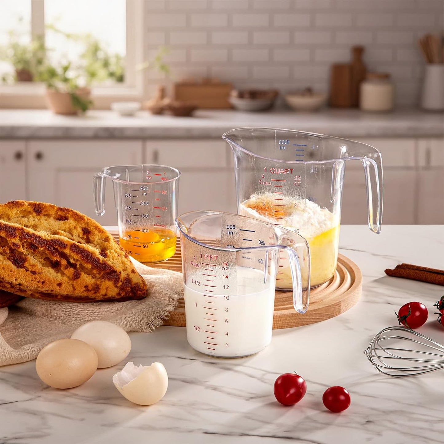 DaYammi Measuring Cups 2-Piece, Unbreakable Food-Grade Plastic Measuring Cup for Dishwasher, 4-Cup Nesting Liquid Measuring Cups for Prepping, Baking, Cooking, Readable Markings, Clear