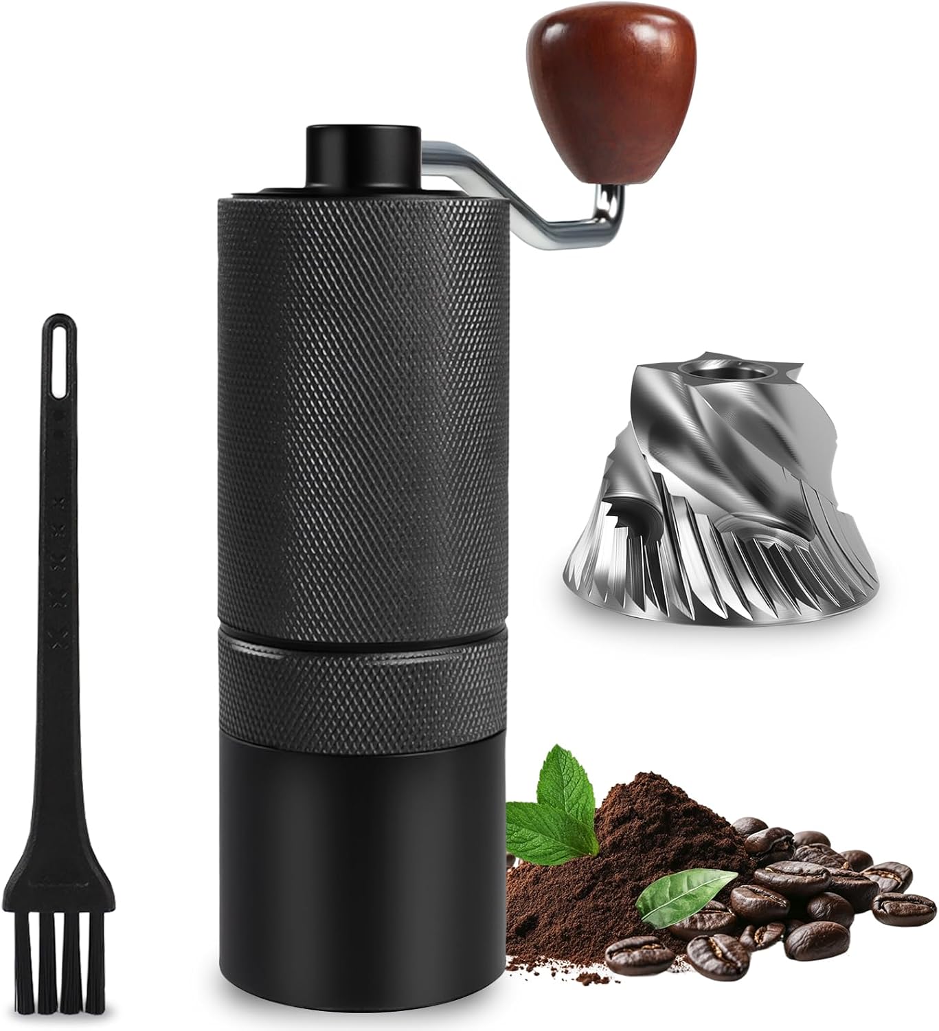 Manual Coffee Grinder Detachable Stainless Steel Conical Burr Aluminum Coffee Bean Grinder with 25 Grinding Settings Cleaning Brush Grindable Espresso Moka Pot French Press for Camping Black
