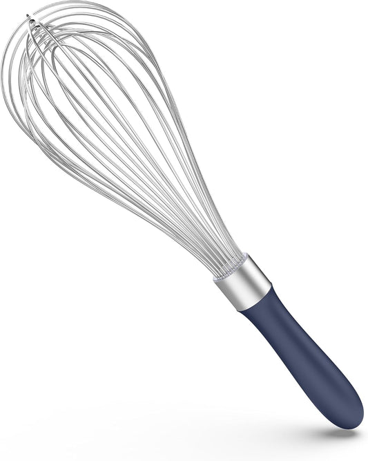 U-Taste Balloon Whisk for Cooking: 18/10 Stainless Steel Kitchen Wire Whisk, 12in Large Heavy Duty Egg Beater, Manual Mixing Tool with 12 Flex Wires for Stirring, Blending Sauce (Midnight Blue)
