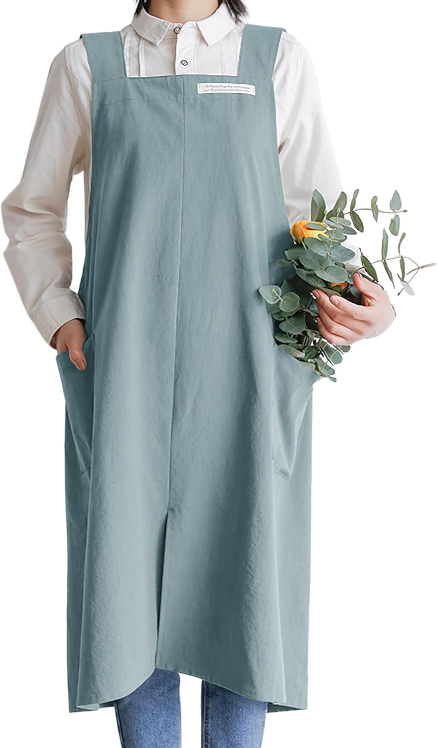 HANEE Cotton Aprons for Women and Men | Cross-Back Apron with Pockets