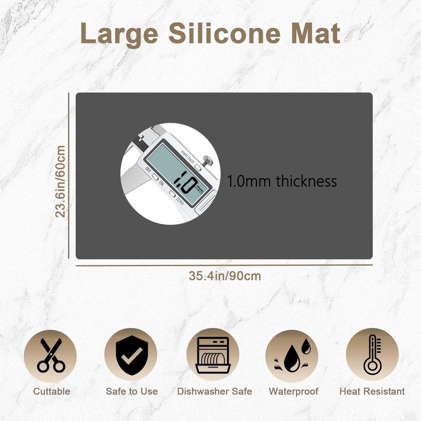 35.4"x23.6"(90cmx60cm) Large Silicone Mat for Kitchen Counter, Non-Slip Heat Resistant Countertop Protector, Waterproof Multipurpose Mat for Kitchen Island, Black