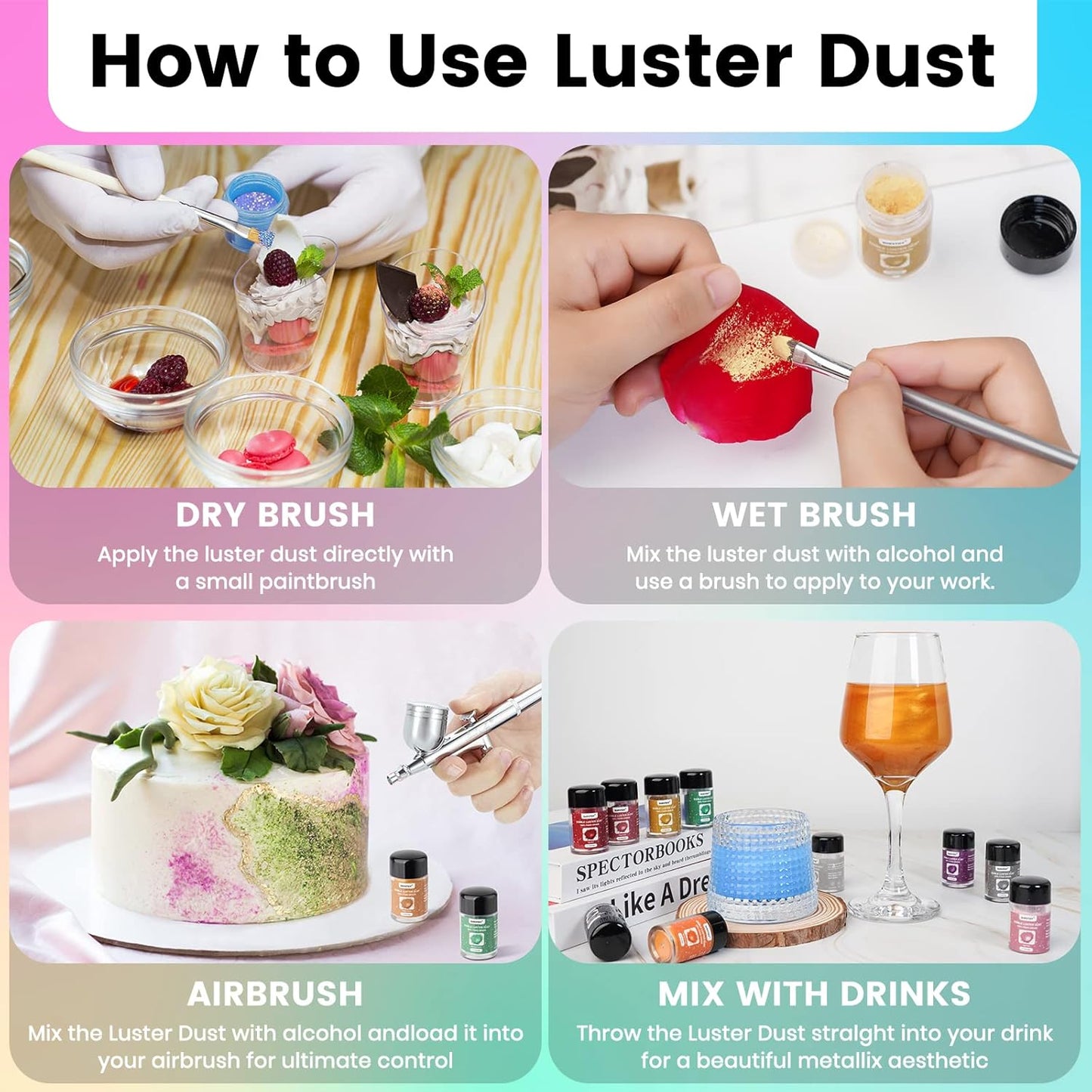 Edible Glitter for Cocktails and Cakes, 12 Colors x 5g Food Grade Shimmer Luster Dust Edible Set, Food Glitter for Drinks Cookies Chocolate