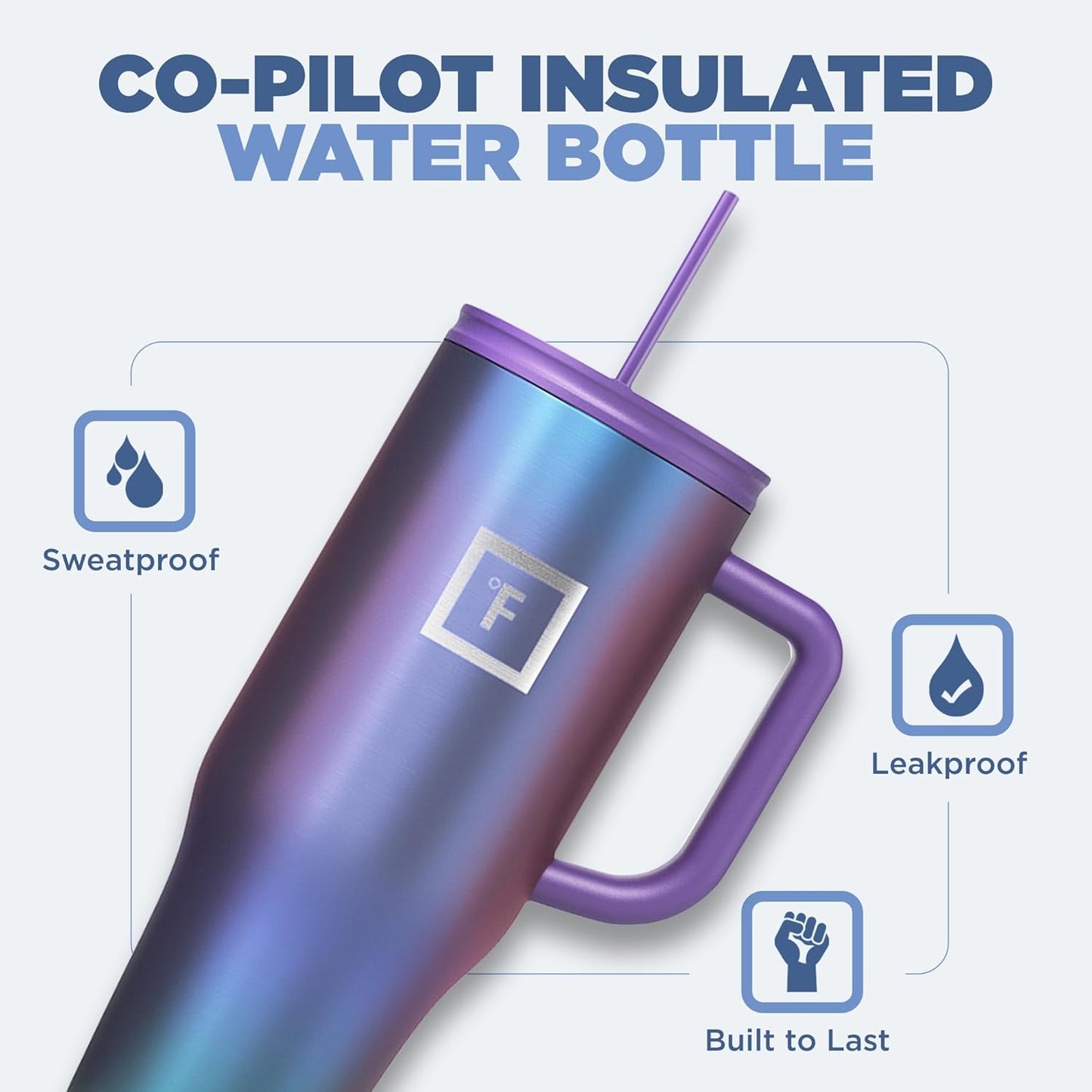 IRON °FLASK Co-Pilot Insulated Mug w/Straw & Flip Cap Lids - Cup Holder Bottle for Hot, Cold Drink - Leak-Proof- Water, Coffee Portable Travel Tumbler - Rusty Red, 40 Oz