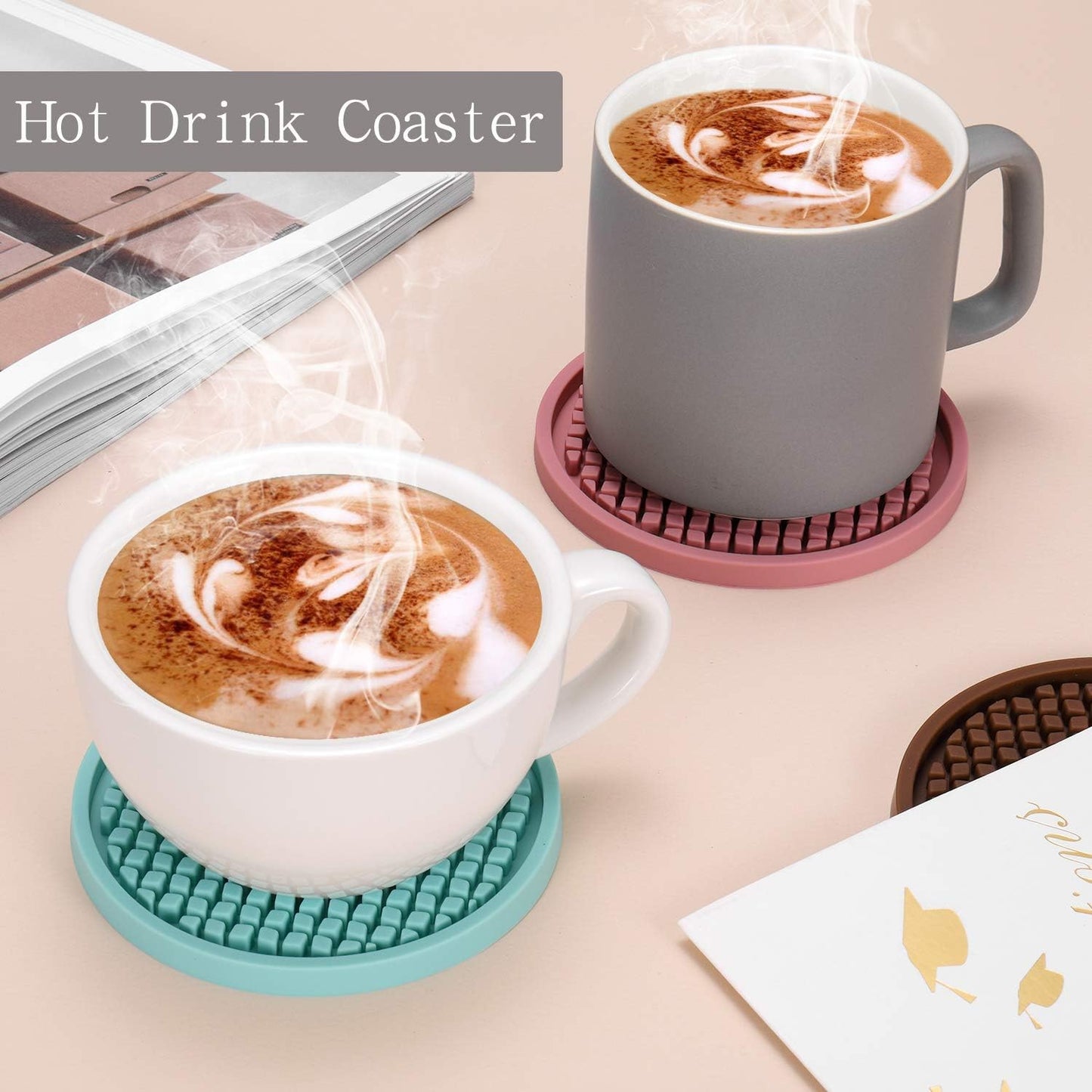 ME.FAN Silicone Coasters [6 Pack] Thickened Drink Coasters with Holder - Cup Mat - Non-Slip, Non-stick, Stay Put, Deep Tray - Prevents Furniture and Tabletop Damages(Green)