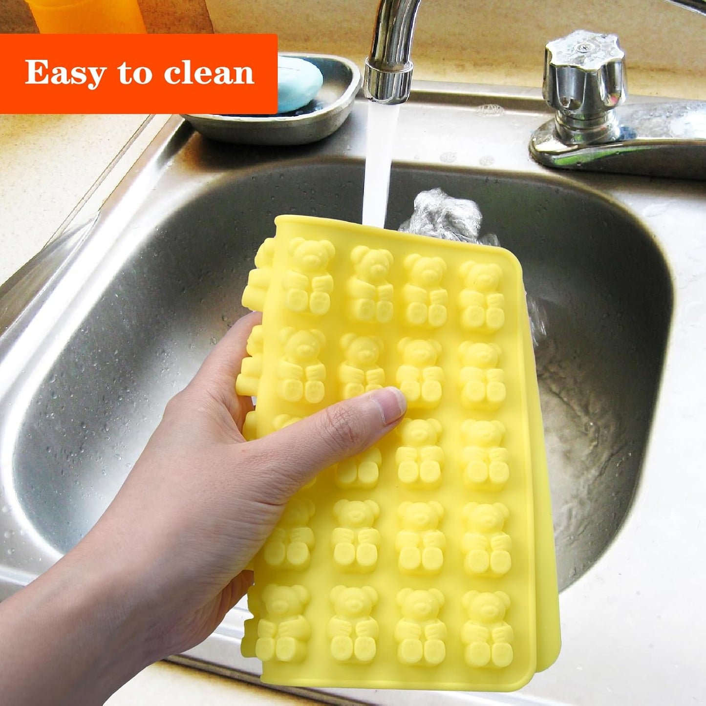 Gummy Bear and Worm Mold Silicone, No Stick Chocolate Candy Gummy Molds,Pack of 4 with 2 Droppers,SAGOOITS Large Gummy Bear Molds Candy Molds