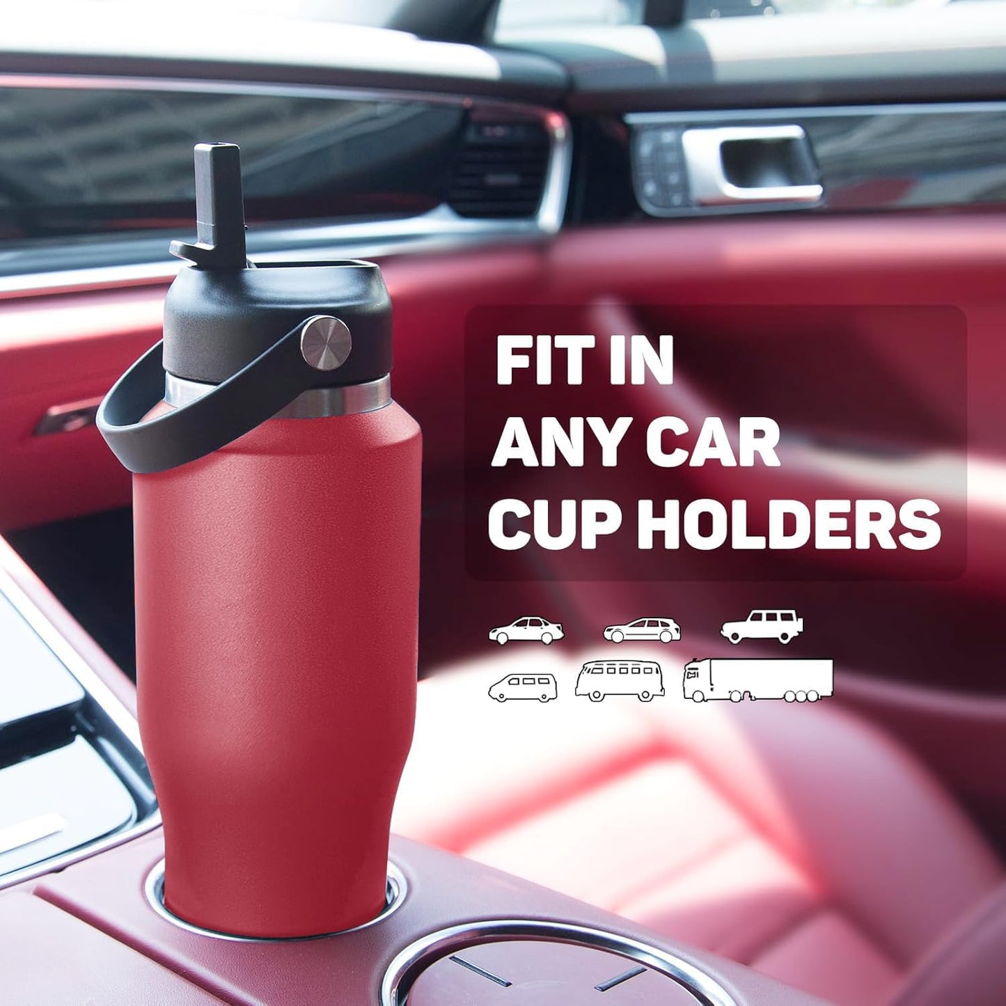 32oz Insulated Water Bottle Keep Cold 24h&Hot 12h, Double Wall Vacuum Insulated Water Bottles with Straw/Spout Lid, Stainless Steel Water Bottles that Fit in Any Car Cup Holder, Leak-proof