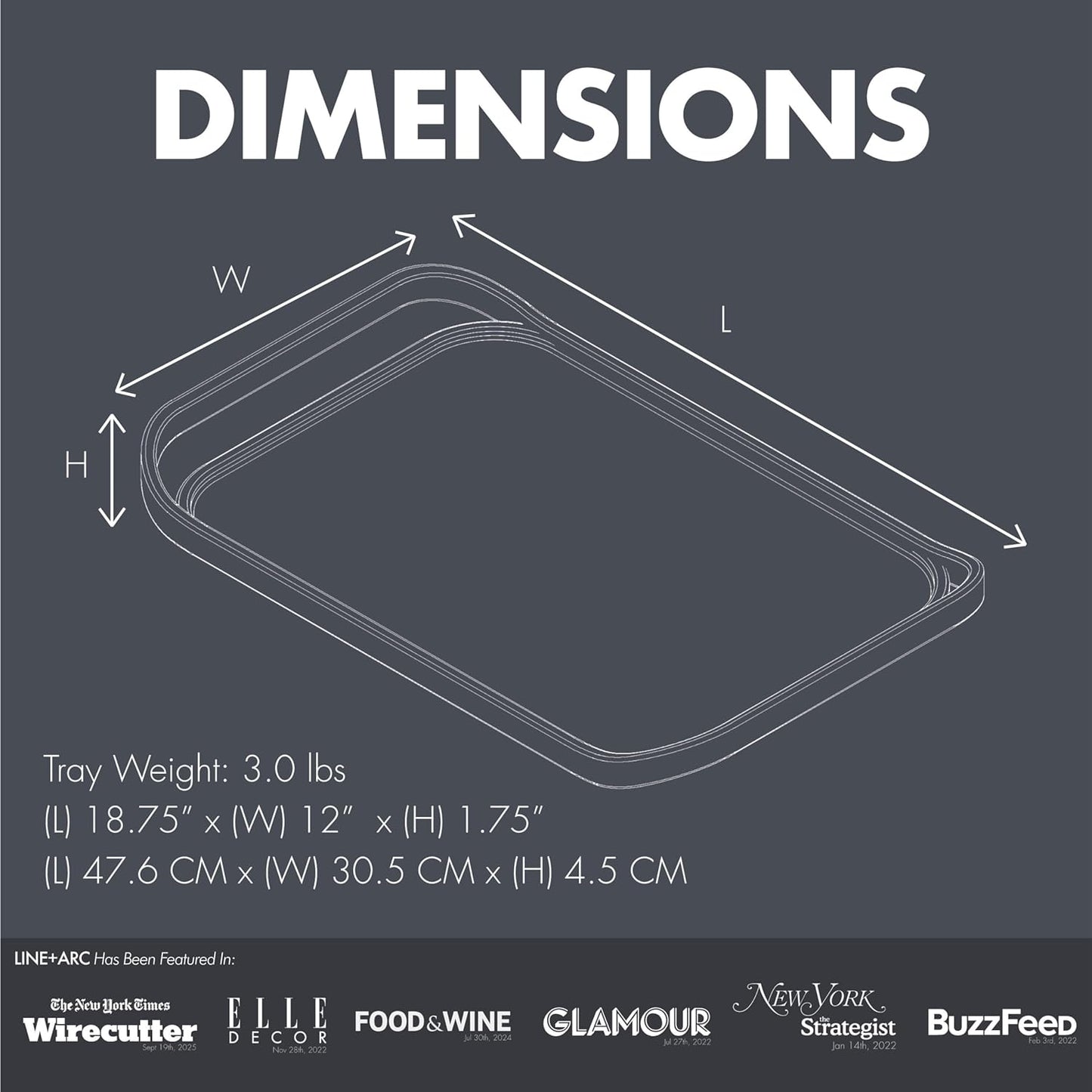 LINE+ARC Waterproof, Easy-to-Clean, 18"x12" Serving Tray Extra Large Handles (Slate) 100% Food-Grade Melamine for Breakfast, Dinner, Bed, Tea, Crafts, Decorative, TV, Couch, Outdoor, Patio