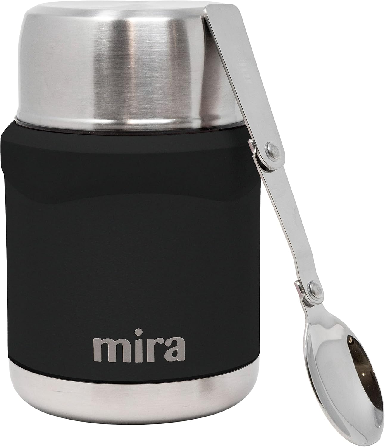 MIRA 15 oz Insulated Food Thermos for hot and cold foods - Leak-Proof Stainless Steel Container with Spoon - Black