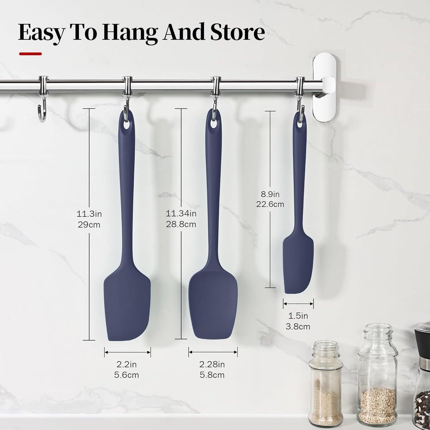 600ºF Heat Resistant Spatulas, High Heat Food Safe Semless Kitchen Silicone Scraper Set for Cooking Baking Mixing Scraping Stirring Nonstick Cookware Pan Bowl (3Pcs,Midniaht Blue)