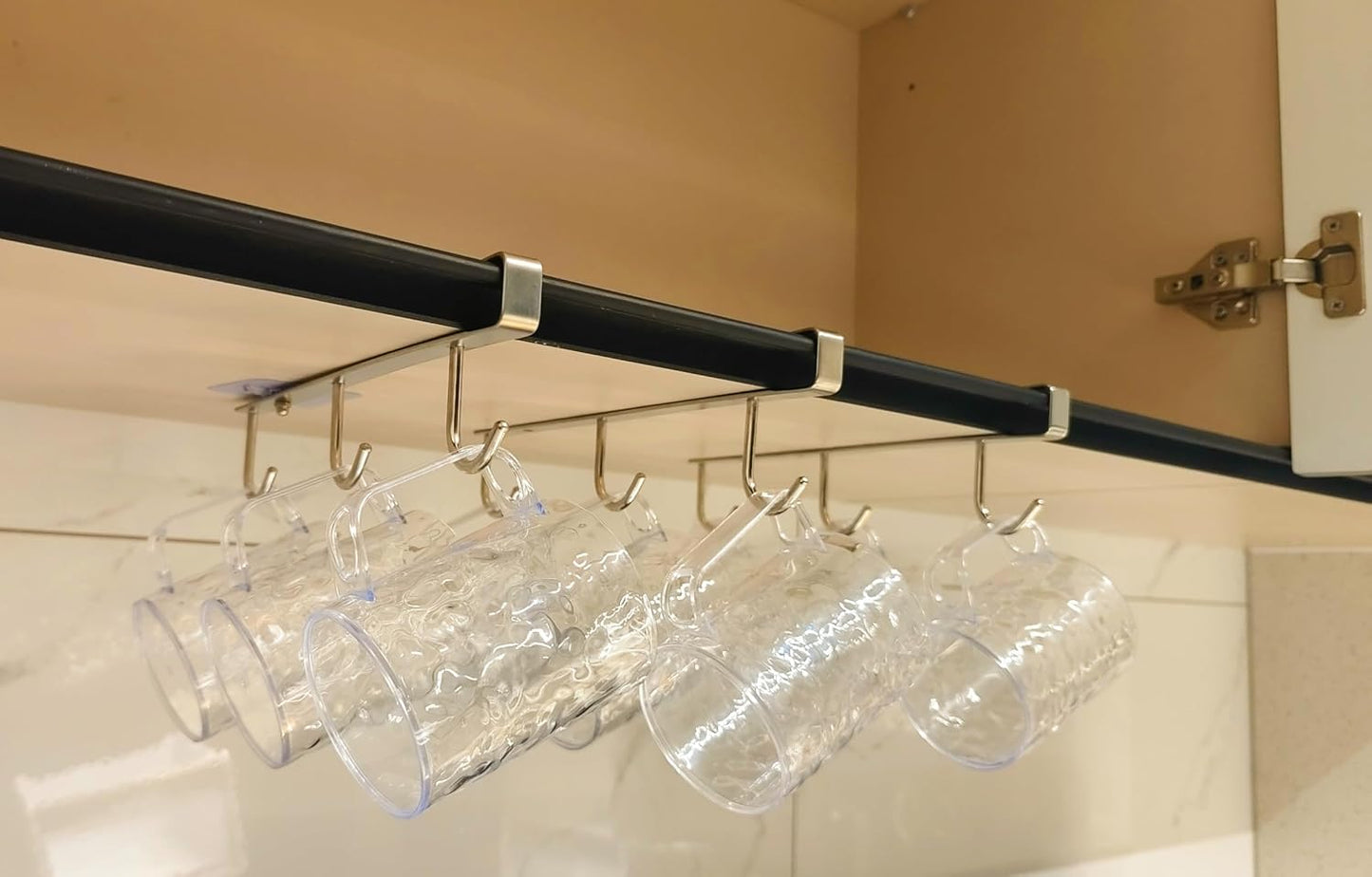 Mug Hooks Under Cabinet , 304 Stainless Steel Cup Hooks for Hanging Under Shelf, Mug Organizer Rack with 9 Hooks for Displaying Mugs, Coffee Cups and Kitchen Utensils,Fit for 0.8" or Less thickness