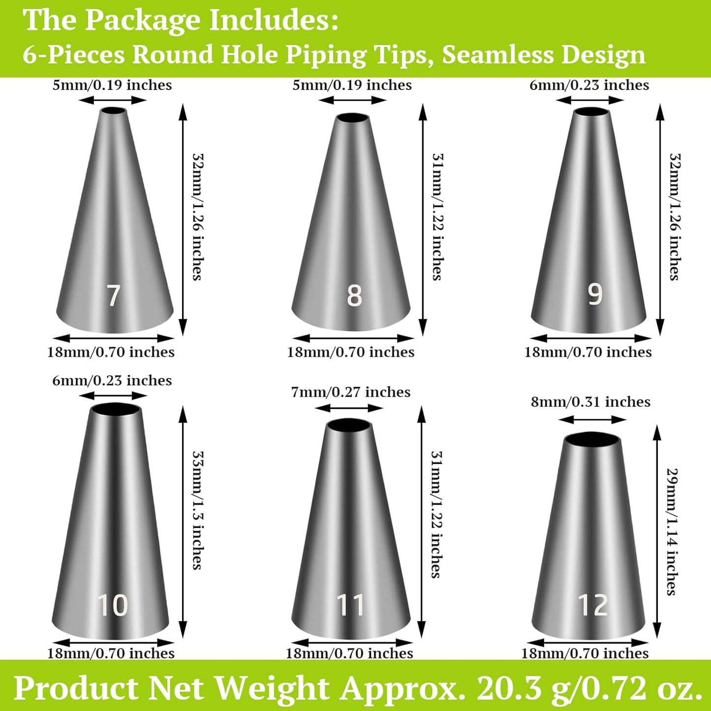 Suuker Round Hole Piping Tips Set, 6 Pieces Stainless Steel Small Piping Tips, Pastry Icing Dispensers Supplies, Cupcake Tips for Frosting, Baking, Cake Writing Icing