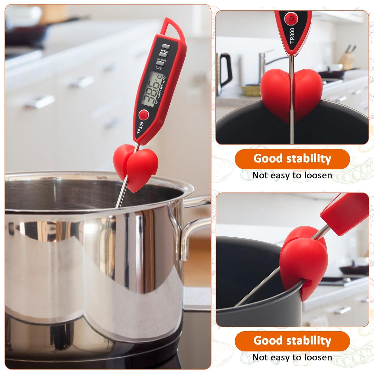 2+1Pcs Thermometer Pot Clip Holder, Windspeed Candy Thermometer Pot Clip Holder for Digital Thermometer Holder for Candle Soap Jam Candy Milk Chocolate Cooking