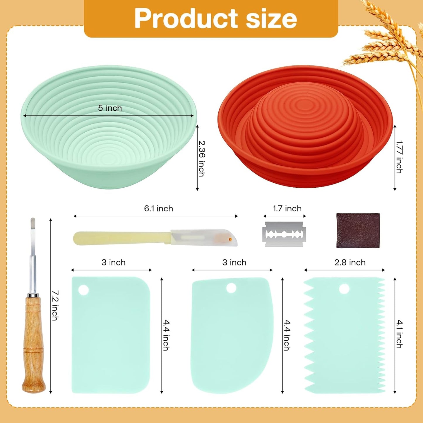 Silicone Banneton, Sourdough Bread Baskets (Set of 6, 5 Inch), Round Proofing Bread Bowls with Starter Kit, Bread Making Baking Supplies