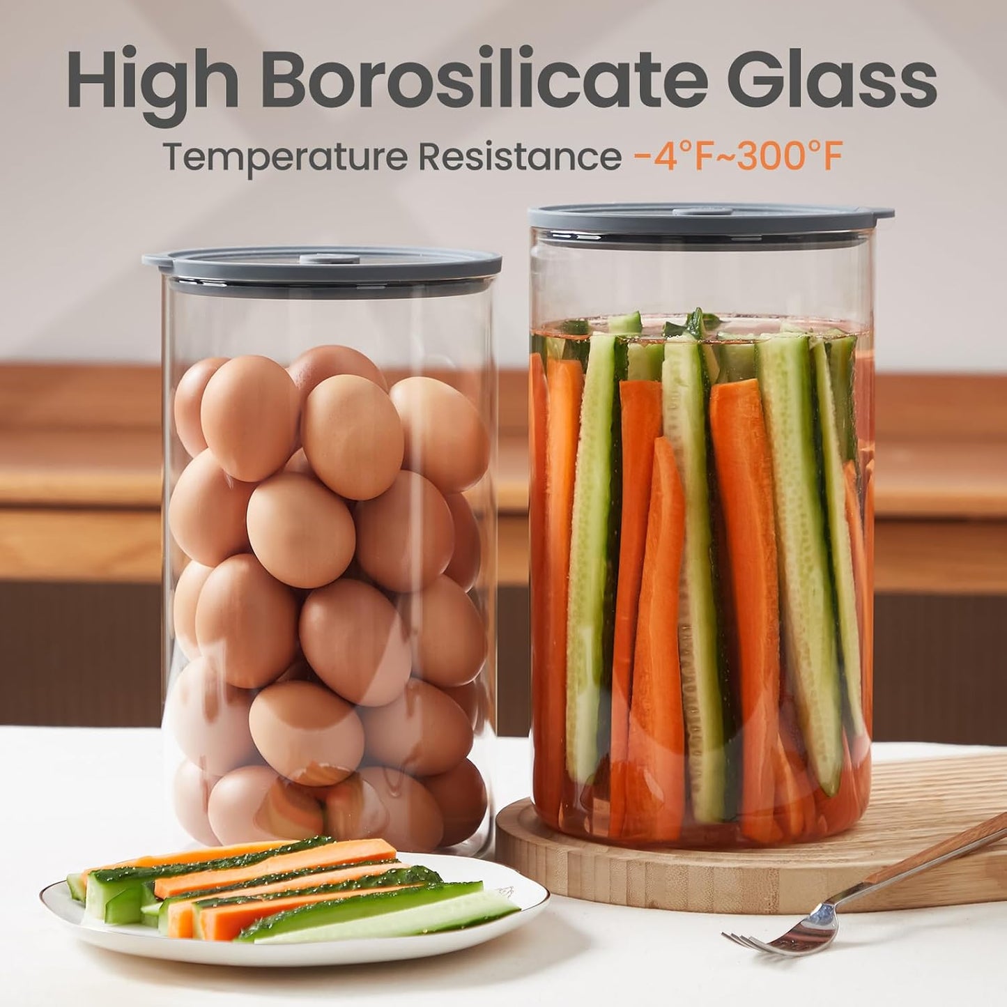 Extra-Large Glass Flour and Sugar Storage Containers with Airtight Lids,1-Gallon(135ozx2) Big Glass Food Canister Jars with Lid,Kitchen Organization Jar Perfect for Cookies,Cereal and Eggs