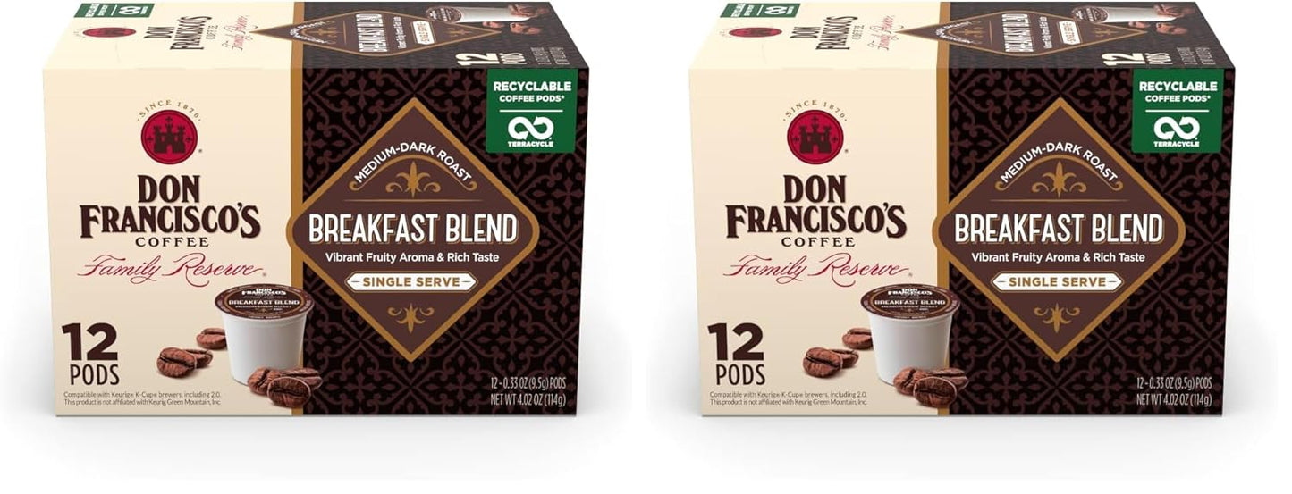 Don Francisco's Breakfast Blend Dark Roast Coffee Pods - 12 Count - Recyclable Single-Serve Coffee Pods, Compatible with your K- Cup Keurig Coffee Maker (Pack of 2)