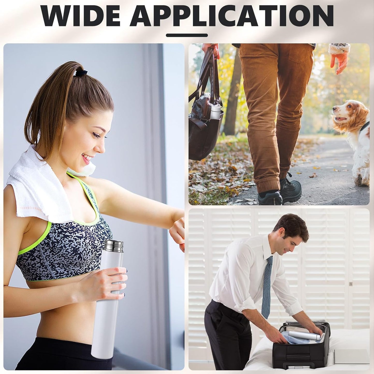 Vesici Slim Water Bottle 8.8 oz Small Stainless Steel Purse Compact Insulated Water Bottles Camping Travel Backpack Pocket Flask for Car Cold Coffee Tea(White,4 Pack)