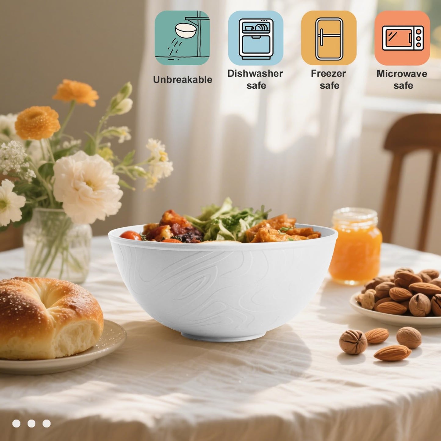 White Wheat Straw Bowls for Cereal and Salad,Alternative Plastic Bowls Set of 6,40oz Unbreakable Soup Bowls suitable for Kitchen,Party,Camping and R.V.