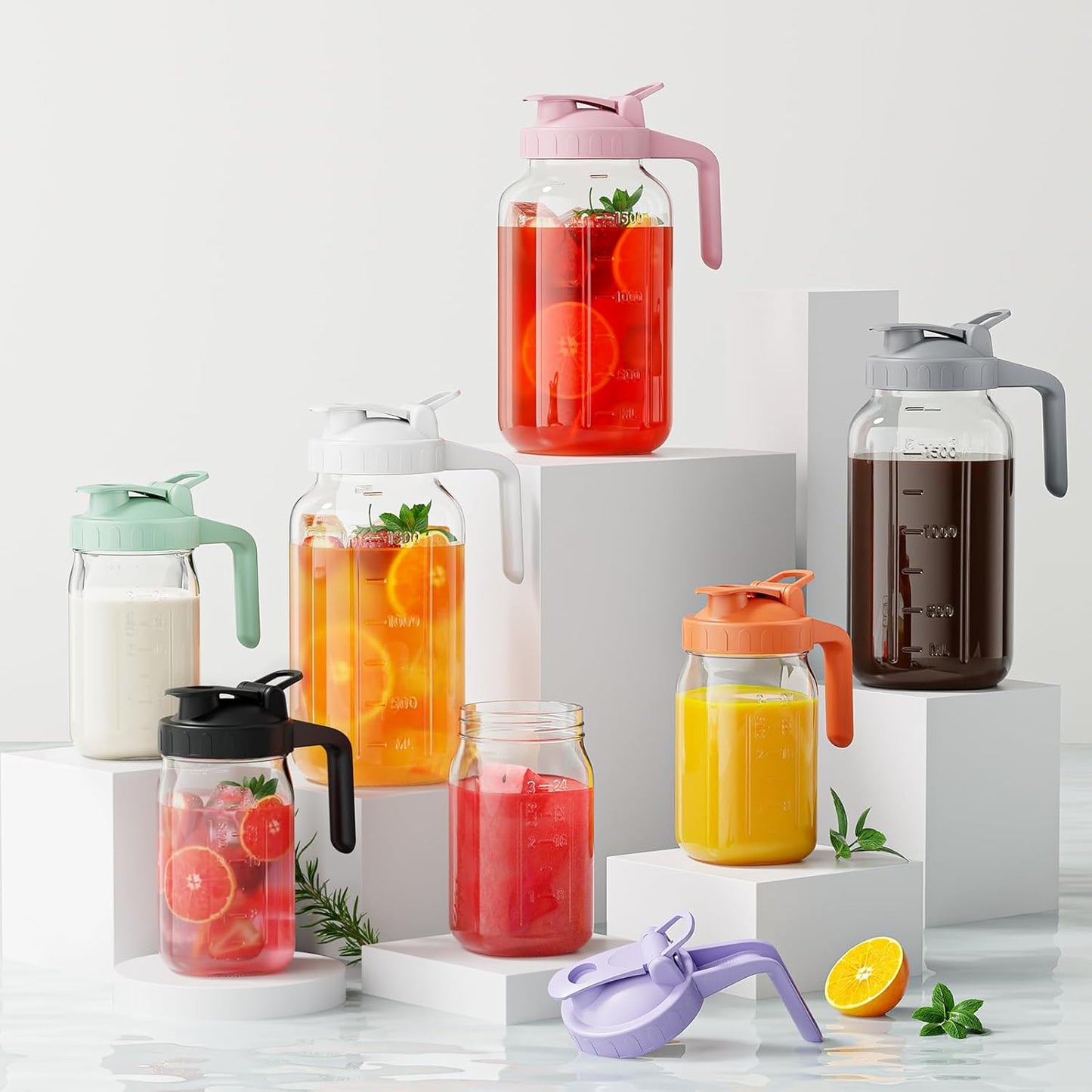 Breast Milk Pitcher Jug - 32 oz Glass Mason Jar Airtight Pitcher with Pour Spout Handle for Breastmilk, Iced Tea, Ice Drinks Storage Container（Black）