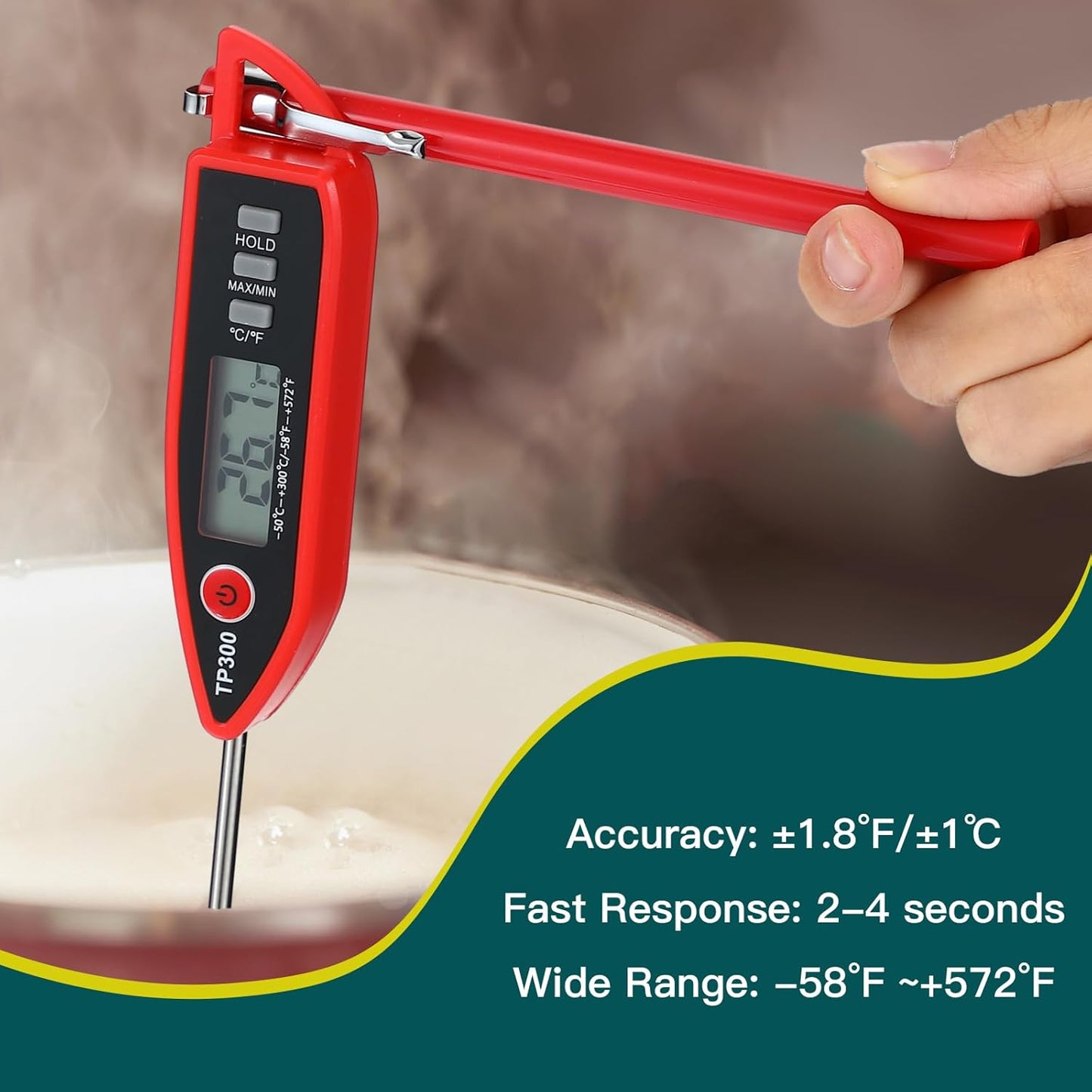 6 Set Waterproof Food Thermometer for Water, Liquid, Candle and Cooking Digital Meat Thermometer with Long Probe Instant Read for Kitchen BBQ Grill Candy (Red)