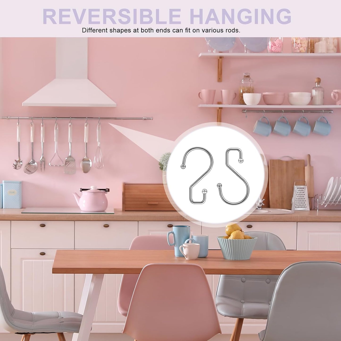 S Hooks, Small Metal S Hanging Hooks with 2 Shapes, Reversible, Heavy Duty, 3 Inch, Silver, 12 Pcs