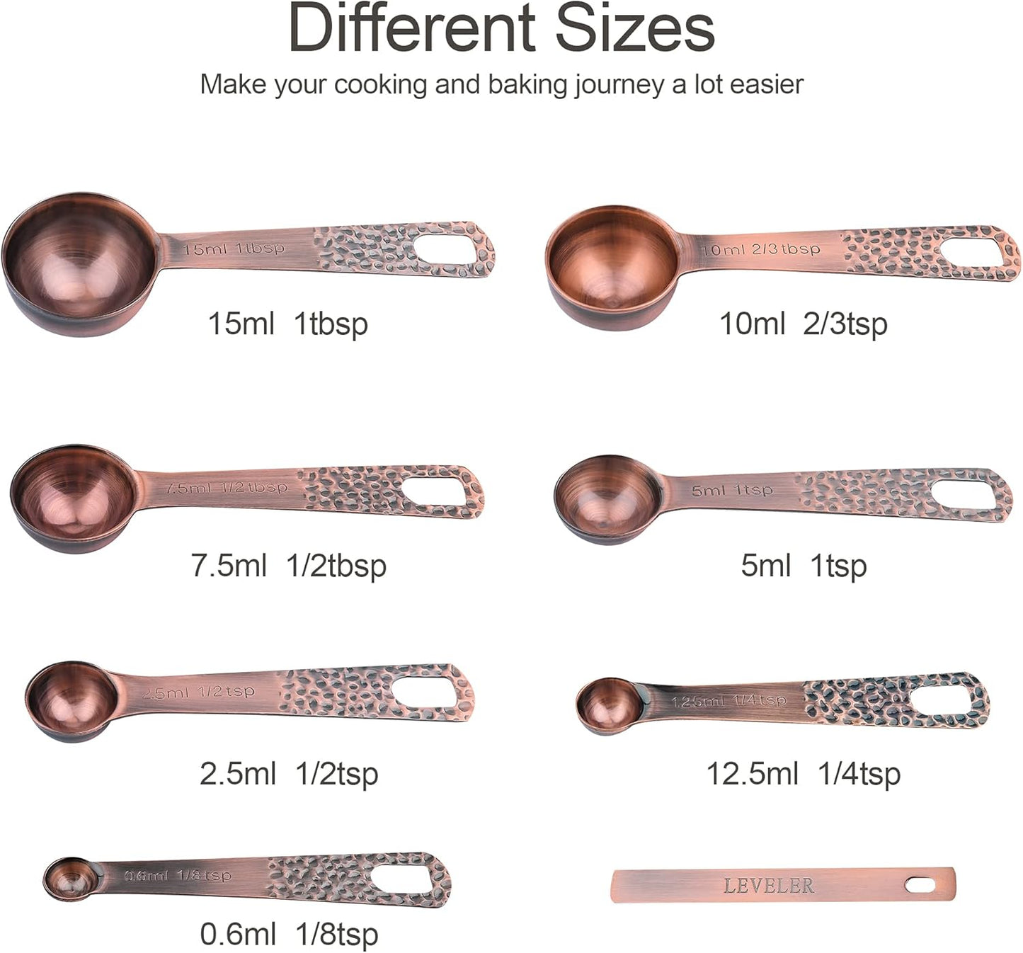 Copper & Stainless Steel Measuring Set - 6 Cups & 7 Spoons with Leveler