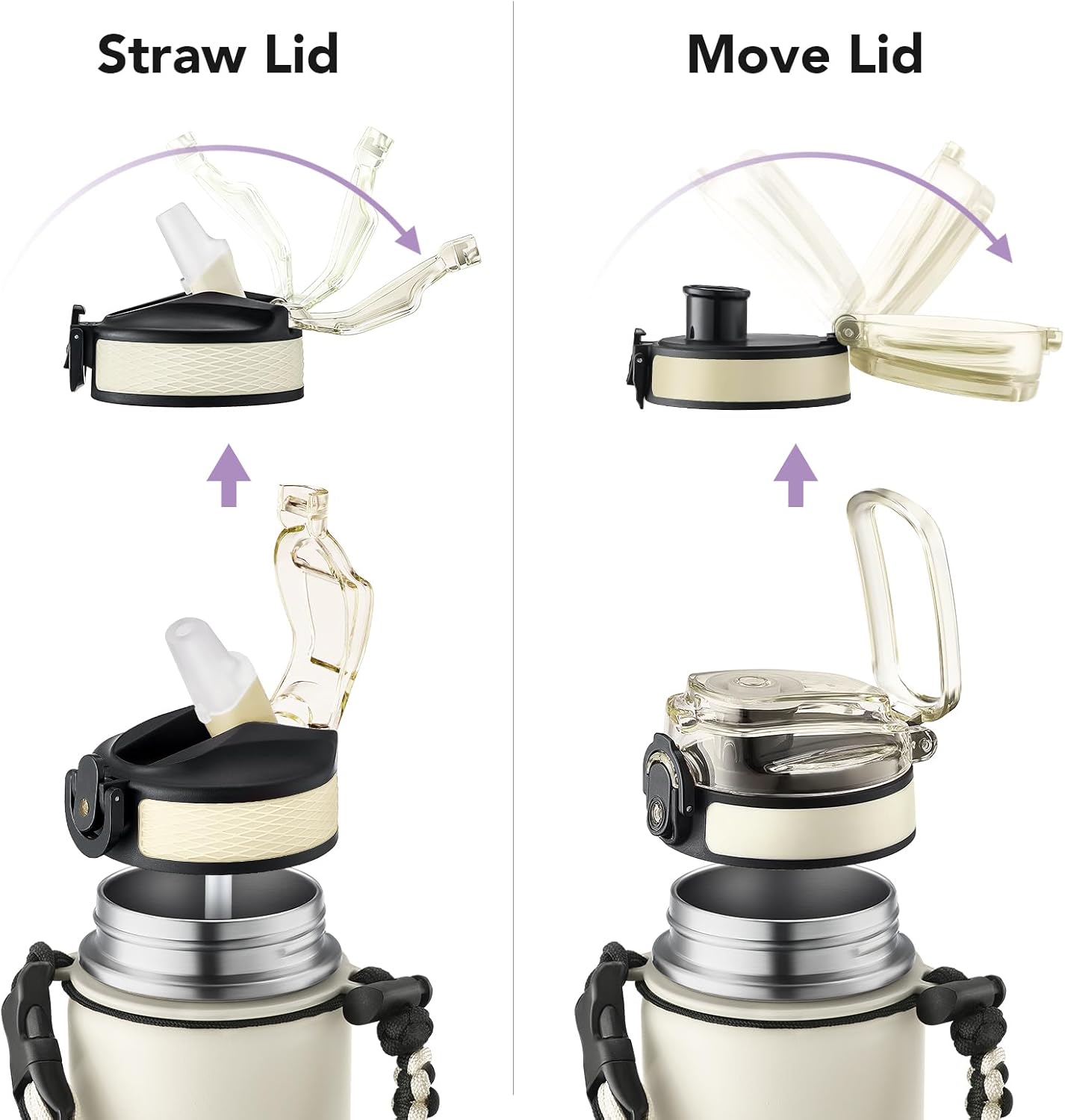 GOSWAG Insulated Sports Water Bottle, 24oz 2 Lids(with Straw/No Straw), Stainless Steel Water Bottles with Paracord Handle, Insulated Bottle with Double-Wall Vacuum Insulation