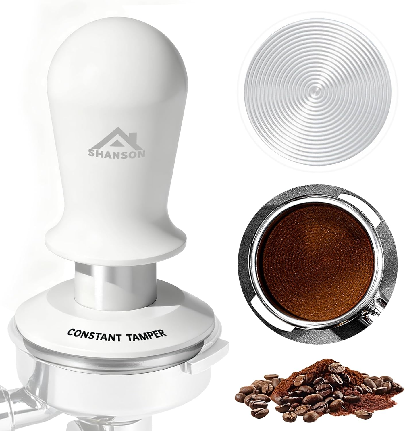 ShanSon 53mm Espresso Tamper,Coffee Accessories,Triple Spring 30lb Constant Pressure, Audible Click Sound Feedback, Stainless Steel Ripple Base,Anodized Aluminum Handle,Tamper Tool Espresso