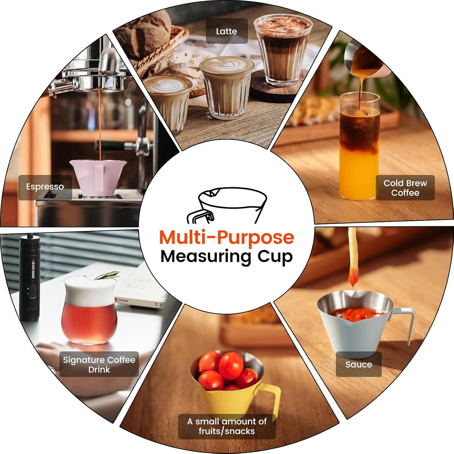 MHW-3BOMBER Espresso Measuring Cups, Double Spouts Stainless Steel Espresso Pour Cup, Espresso Shot Cups with Handle Scale, Metal Measuring Cups with V-Shaped Mouth, 3.4OZ/100ML Blue G5668-OS