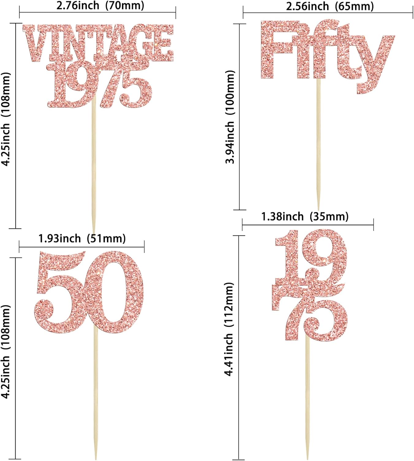 Gyufise 24Pcs 50th Birthday Cupcake Toppers Cheers to 50 Fabulous Fifty Vintage 1975 Cupcake Picks 50th Birthday Wedding Anniversary Party Cake Decorations Supplies Rose Gold
