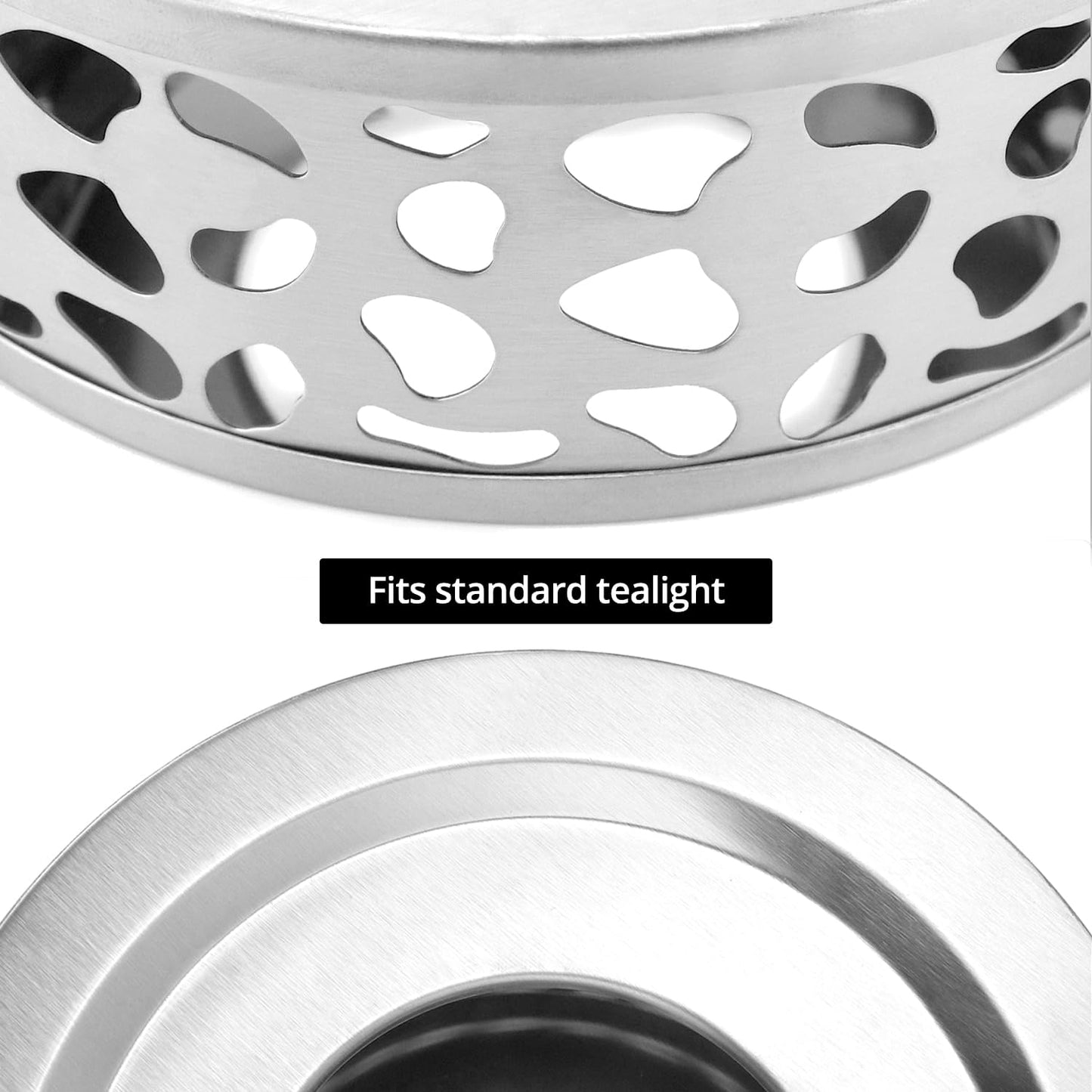 QWORK Tea Kettle Warmer, 4 Pack Brushed Stainless Steel Kettle, Hollow Frame, with Tea Candle Holder, Fits Most Teapots, Silver