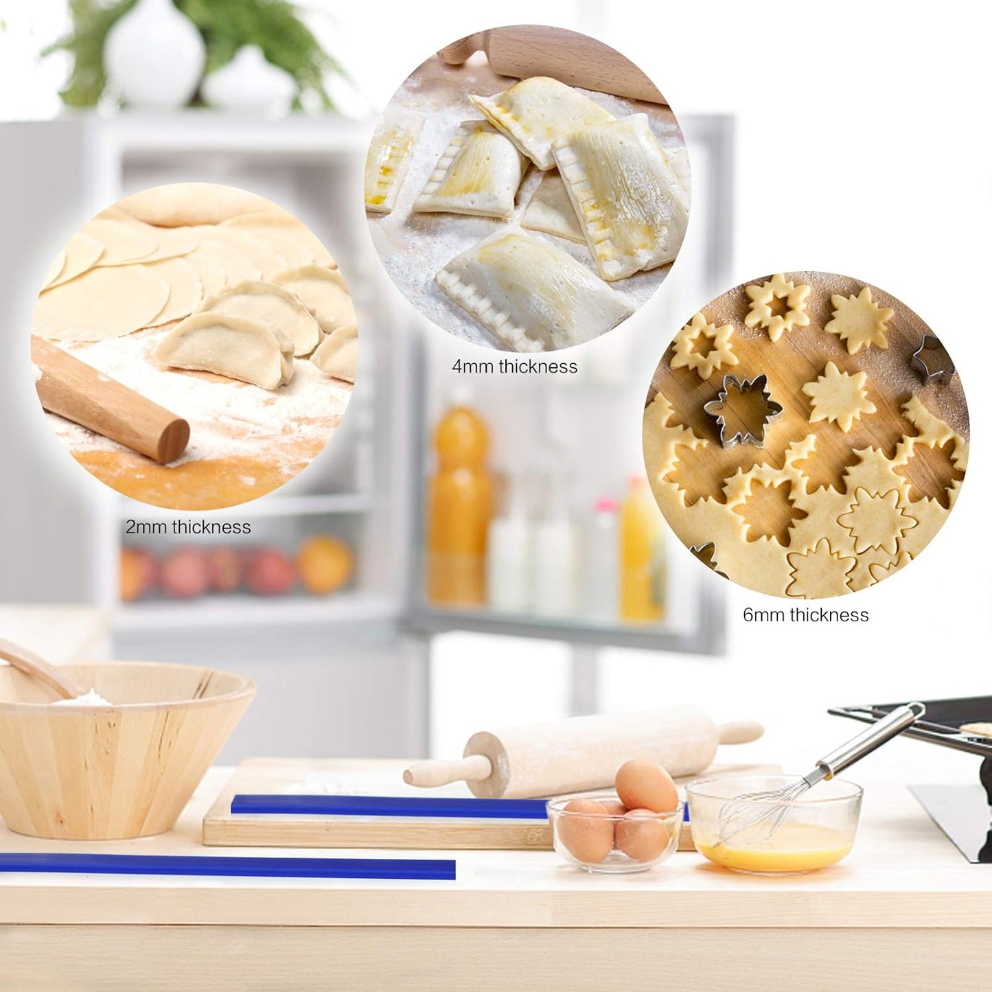 GWHOLE 6Pcs Rolling Pin Guides, Non-Stick Silicone Rolling Pin Ruler Dough Thickness Guides For Dough Cookies Noodles Pizza Baking Strips for Home Kitchen Restaurant