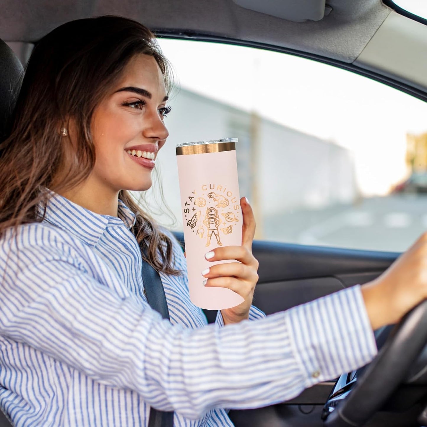 20 oz Skinny Tumblers Bulk 8 Pack, Stainless Steel Insulated Tumbler with Lids and Straws, Slim Double Wall Powder Coated Travel Coffee Mugs Reusable Cup for Hot Cold Drinks (Pink,8 pack)