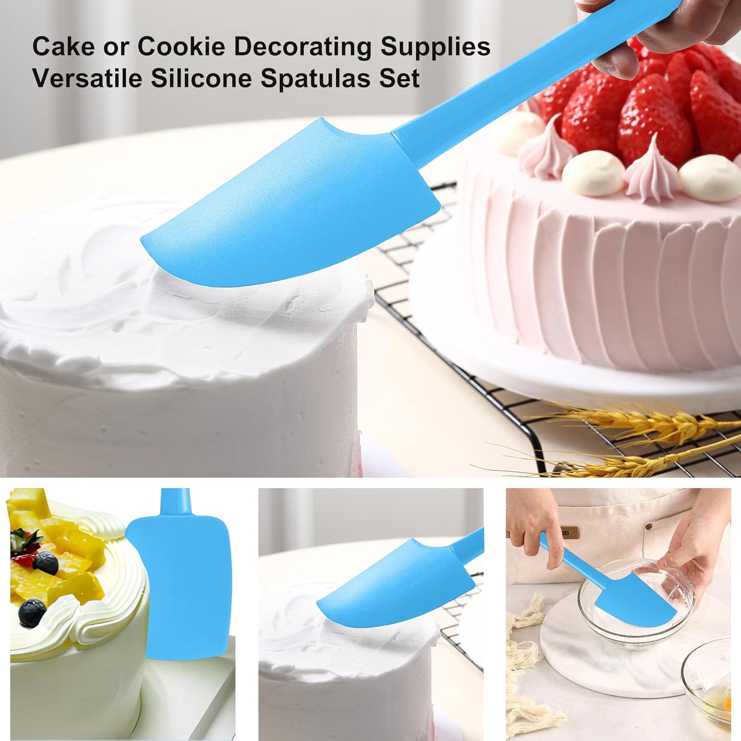 Premium Silicone Spatula Set, JXWING Flexible Heat Resistant Non-slip Handle Baking Cooking Rubber Spatulas, Blue