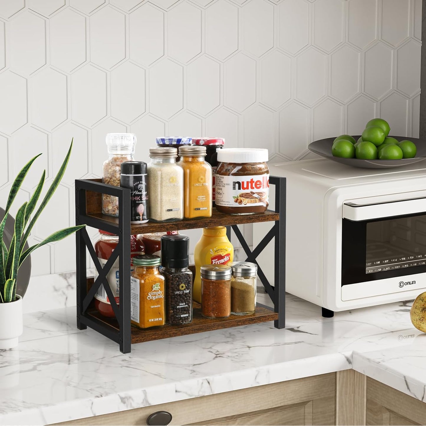 YINMIT Countertop Shelf Organizer,Coffee Bar Accessories,Spice Rack,Coffee Counter Shelf,2 Tier Coffee Organizer Station for Mugs,Cups,Cream,Syrup(Rustic Brown, Small)