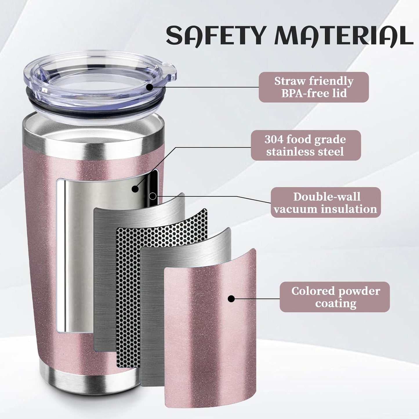 StarSpeed 20oz Tumbler Bulk with Lid, Stainless Steel Insulated Tumblers Double Wall Vacuum Insulated Travel Mug, Powder Coated Coffee Cups for Hot and Cold Drinks(Rose Gold,6)