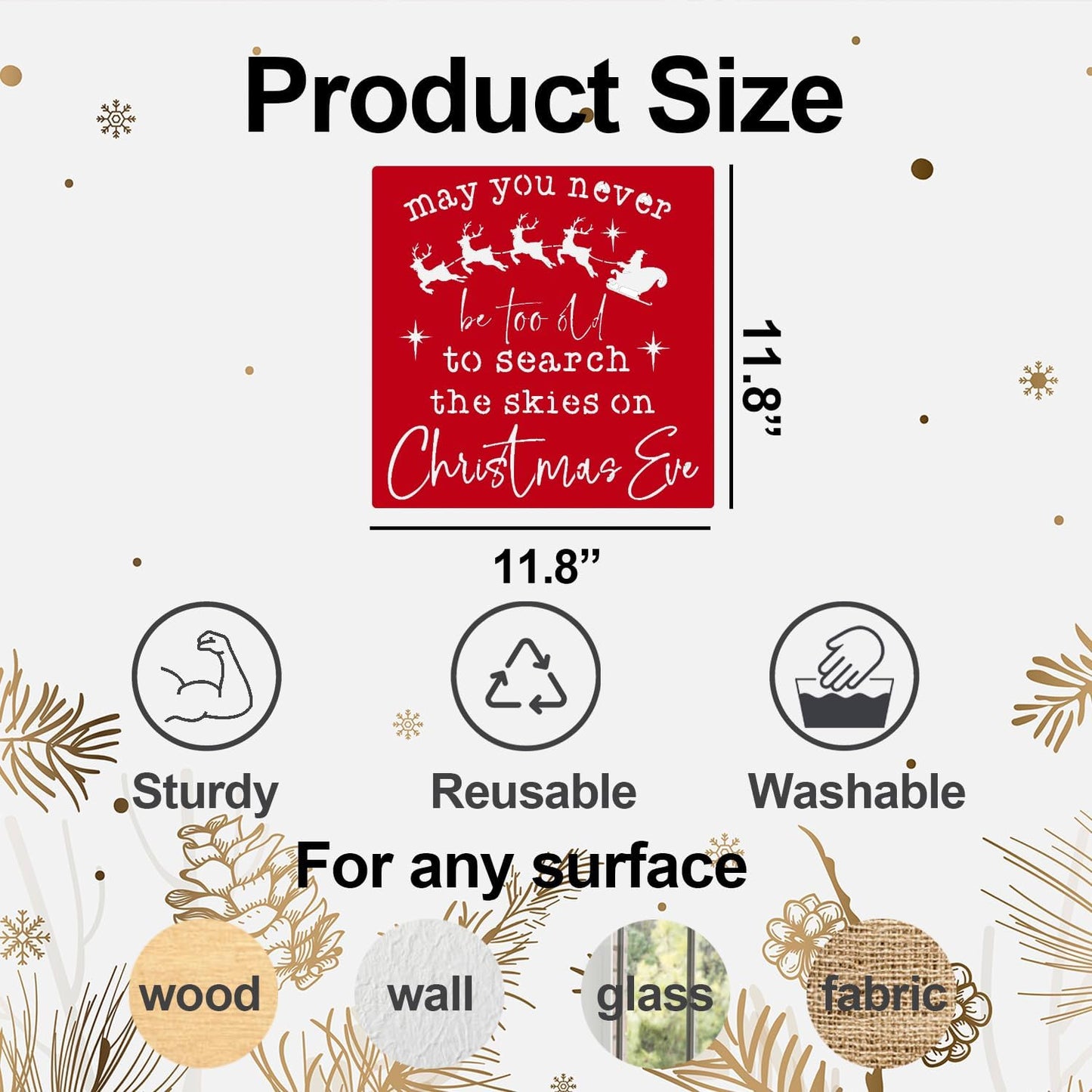 Christmas Stencils for Painting 12" Large Farmhouse Christmas Stencils for Crafts Reusable Santa Hot Coca Candy Cane Holiday Drawing Templates for Wood Fabrics Porch Hanger Winter Decor(XMS Rustic 9p)