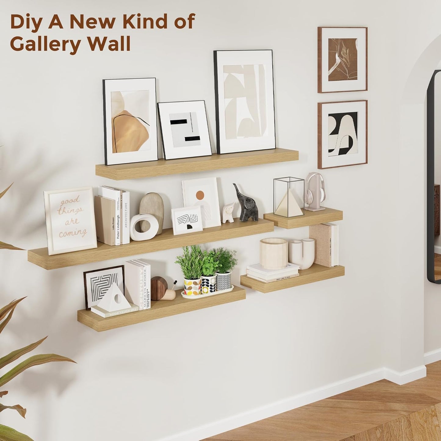 Heimlove 36 Inch Floating Shelves for Wall 8 Inch Deep Oak Shelves Set of 2,Wall Mounted Rustic Wood Long Floating Shelf with Invisible Brackets for Bedroom Kitchen Living Room