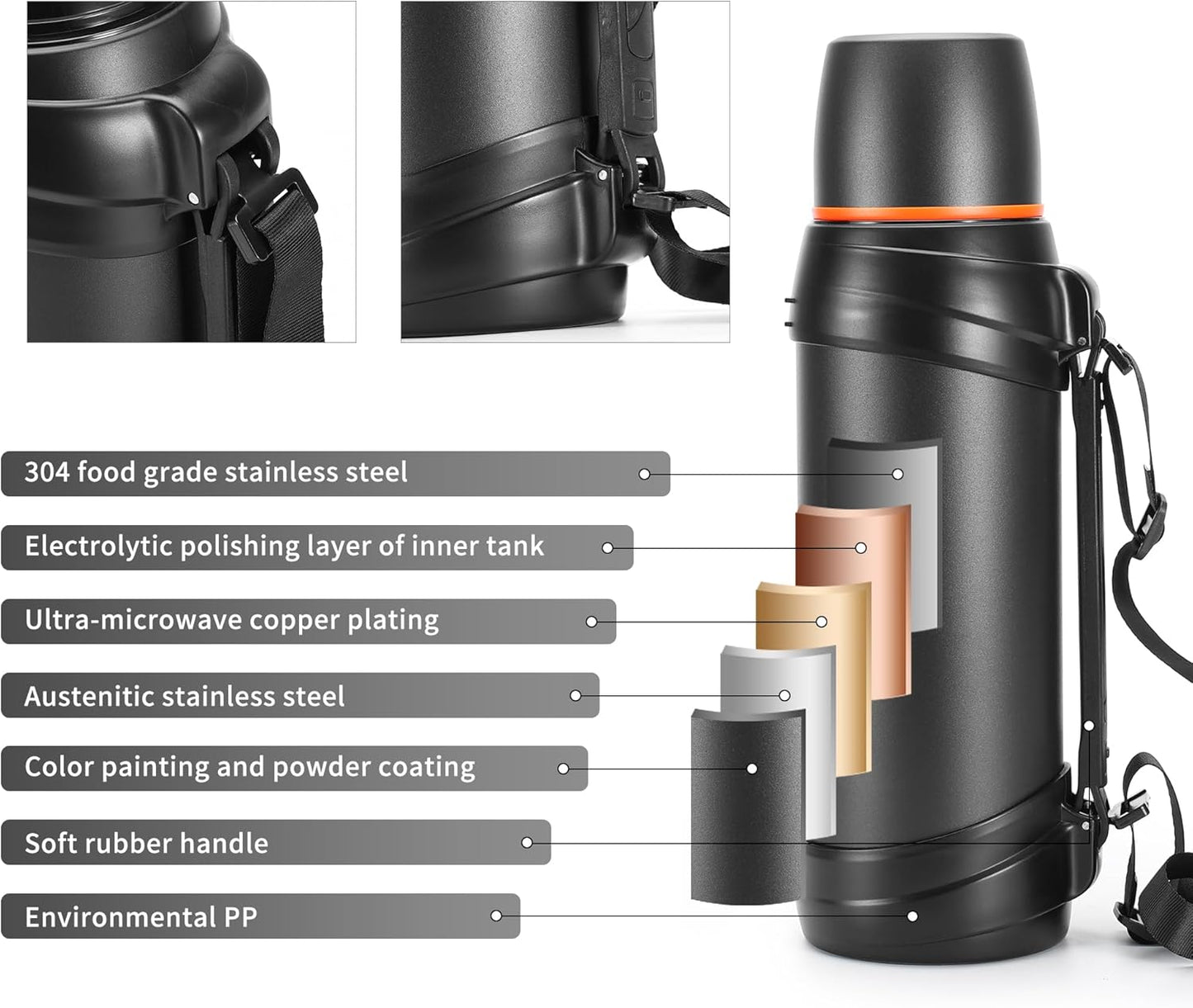 85oz Large Coffee Thermoses for Travel - Insulated Water Jug Classic Vacuum Bottle with Plastic Cup - Stainless Steel Thermos for Hiking Fishing