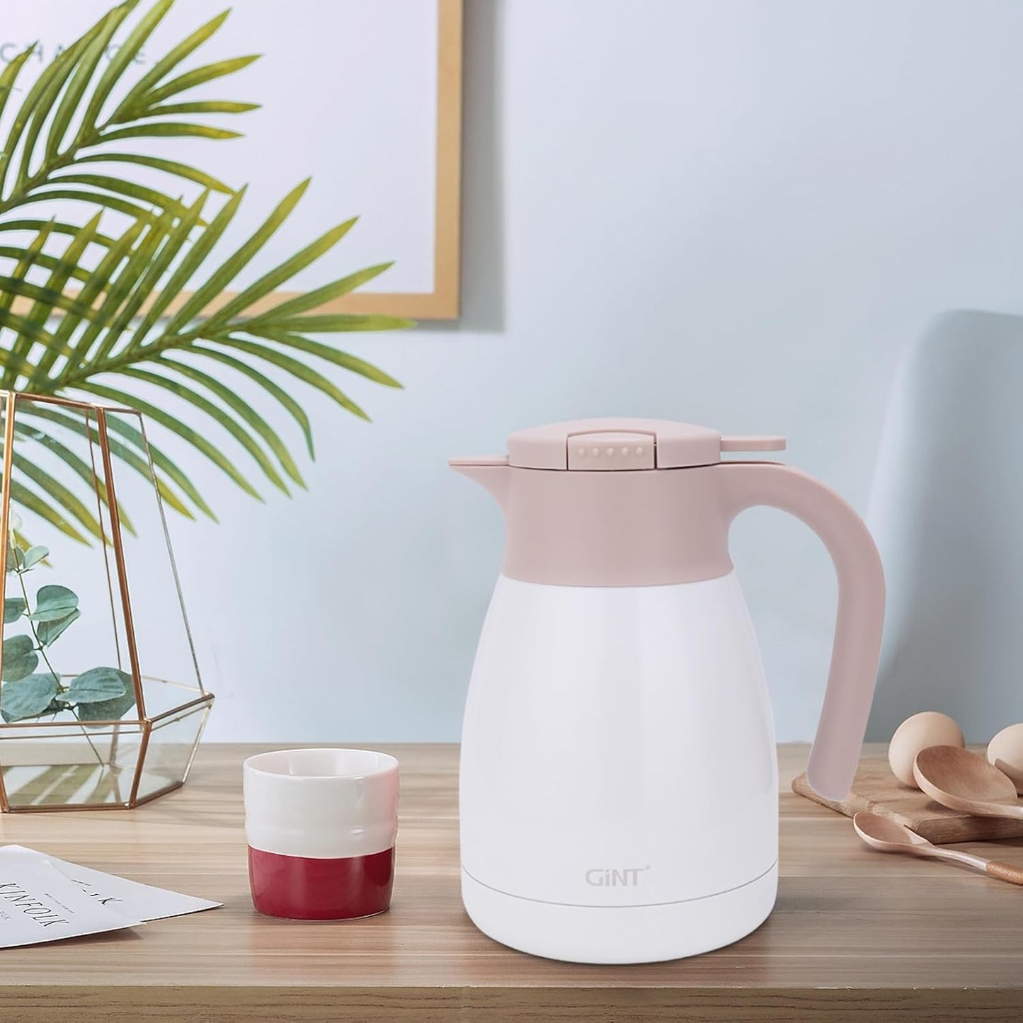 GiNT 1L / 34Oz Thermal Coffee Carafe, Insulated Stainless Steel Coffee Carafes for Keeping Hot/Double Walled Vacuum Thermal Carafe (White)