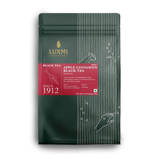 Luxmi estates Apple Cinnamon Black Tea 50 Tea Bags (100g) Pack | USDA Certified Premium Black Tea | Anti-Oxidants, Immunity Booster | 50 Cups Bulk Pack
