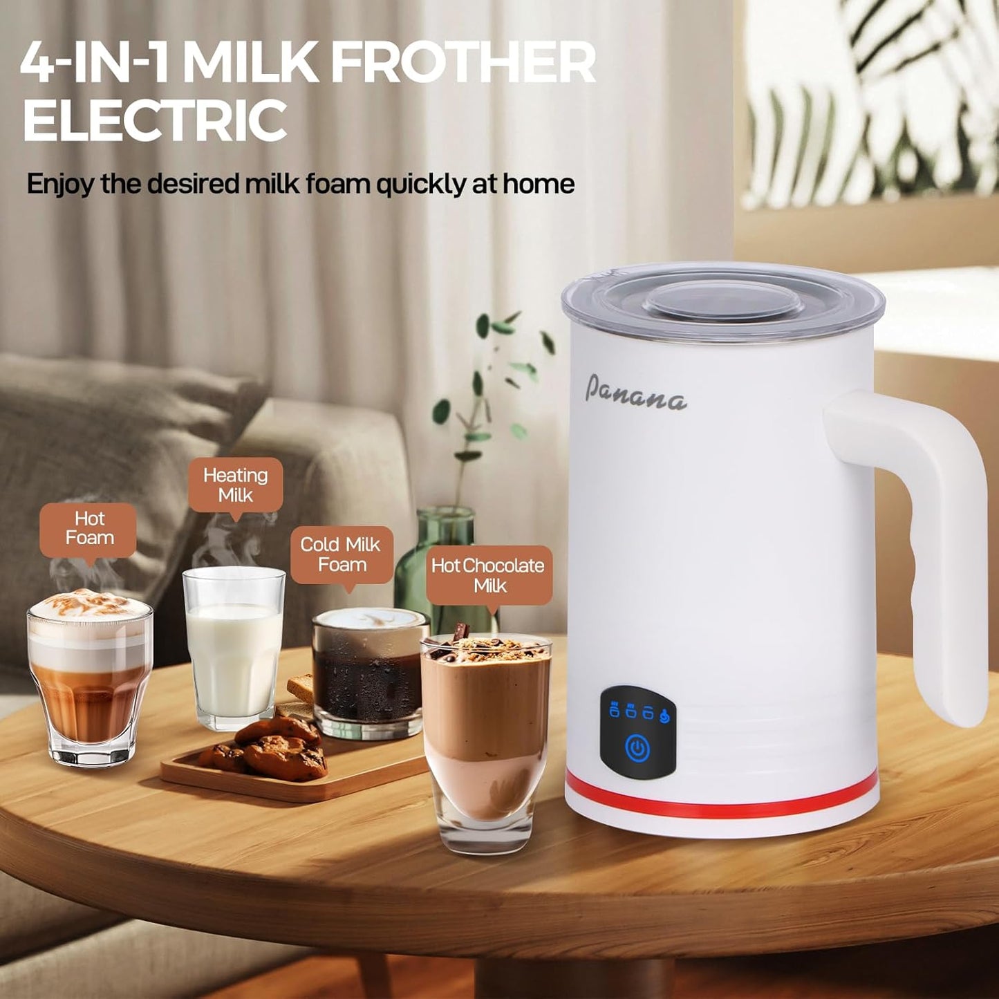 Electric Milk Frother, 4 in 1 Milk Steamer, 14.5oz/430ml Automatic Warm and Cold Foam Maker for Coffee,Latte, Cappuccino, Macchiato, Hot Chocolate (White)