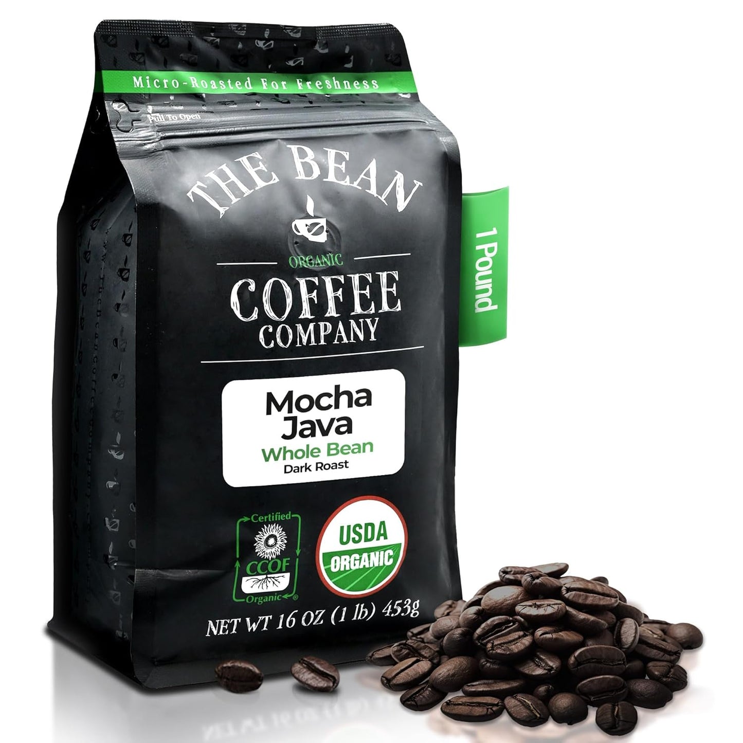 The Bean Organic Coffee Company Suzi's Power Bean, Dark Roast, Whole Bean Coffee, 16-Ounce Bag